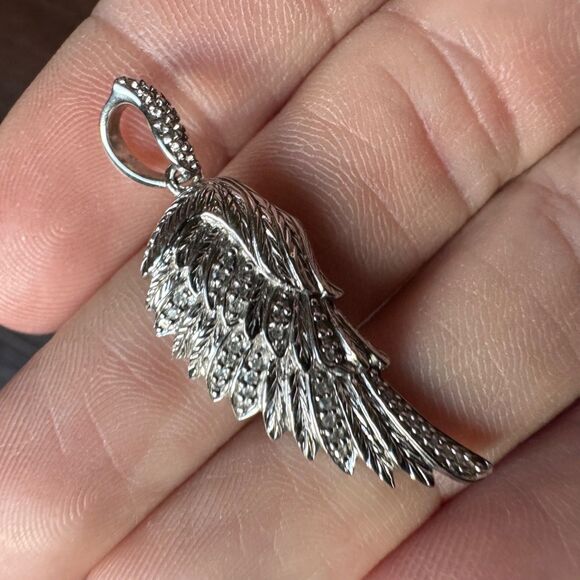 REAL DIAMONDS in STERLING SILVER BIRD / ANGEL WING PENDANT Vintage Estate 925 - Picture 5 of 13